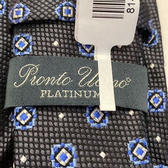 Pronto Uomo platinum gray white blue 100%silk regular length 29 1/2 inches - Picture 4 of 7